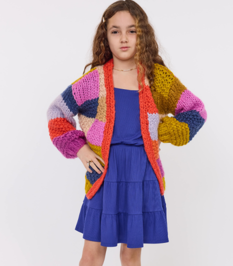 SADIE AND SAGE ELECTRIC FEELS PATCHWORK KNIT CARDIGAN