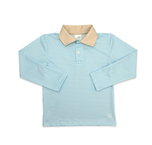 SET ATHLEISURE PARKER POLO LONG SLEEVE CANDY BLUE MINISTRIPE SANDSTONE KHAKI