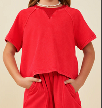 HAYDEN GIRLS RED WASHED PANELED KNIT JOGGER SET