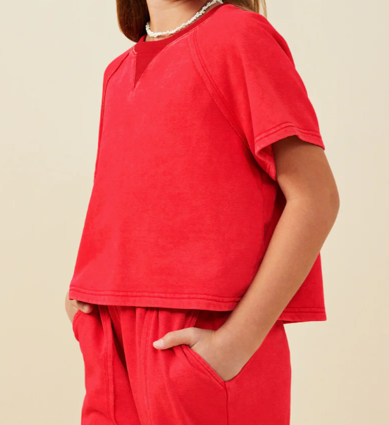 HAYDEN GIRLS RED WASHED PANELED KNIT JOGGER SET