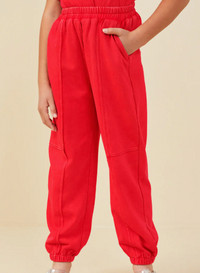 HAYDEN GIRLS RED WASHED PANELED KNIT JOGGER SET