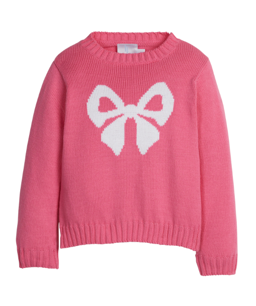 LITTLE ENGLISH INTARSIA SWEATER HOT PINK BOW