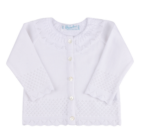 FELTMAN BROTHERS POINTELLE RUFFLE KNIT CARDIGAN WHITE