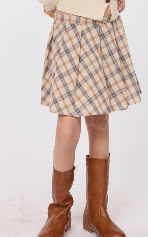 SADIE AND SAGE TWEEN HOT COCOA PLAID PLEATED SKIRT