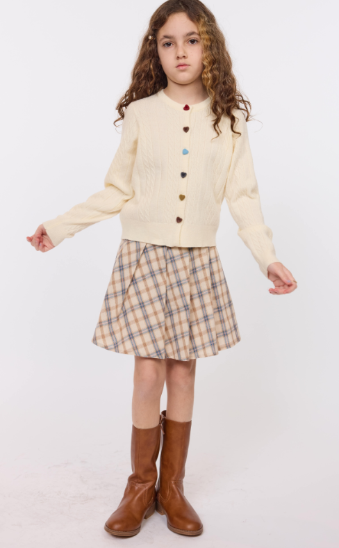 SADIE AND SAGE TWEEN HOT COCOA PLAID PLEATED SKIRT