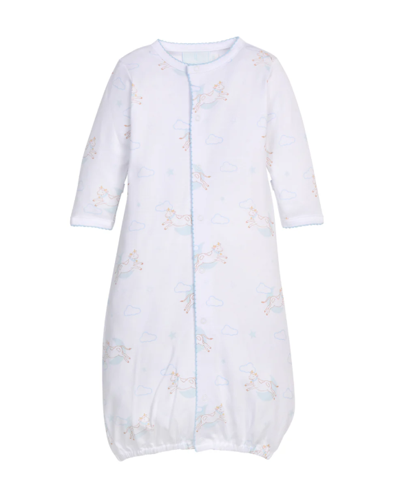 LITTLE ENGLISH PRINTED CONVERTER GOWN BLUE COW JUMPING OVER THE MOON