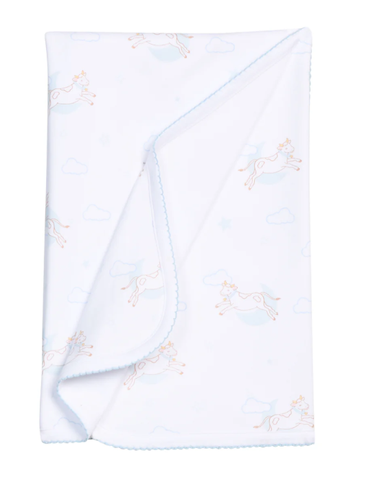 LITTLE ENGLISH PRINTED BLANKET BLUE COW JUMPING OVER THE MOON