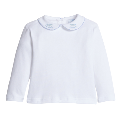 LITTLE ENGLISH LONG SLEEVE PINPOINT BLOUSE BLUE ROCKING HORSE