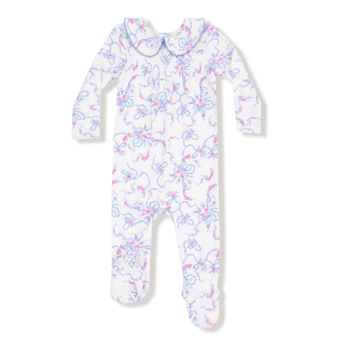 ANGEL DEAR RIBBON FLORAL FLING SMOCKED PETER PAN SNAP FOOTIE