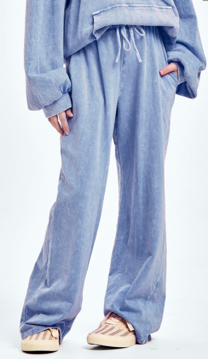 GOOD GIRL DENIM BLUE COTTON MINERAL WASH FRENCH TERRY SWEATPANTS
