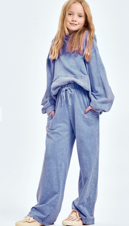 GOOD GIRL DENIM BLUE COTTON MINERAL WASH FRENCH TERRY SWEATPANTS