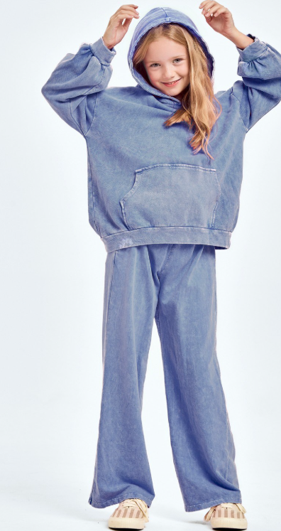 GOOD GIRL DENIM BLUE COTTON MINERAL WASH FRENCH TERRY SWEATPANTS