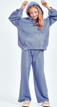 GOOD GIRL DENIM BLUE COTTON MINERAL WASH FRENCH TERRY SWEATPANTS