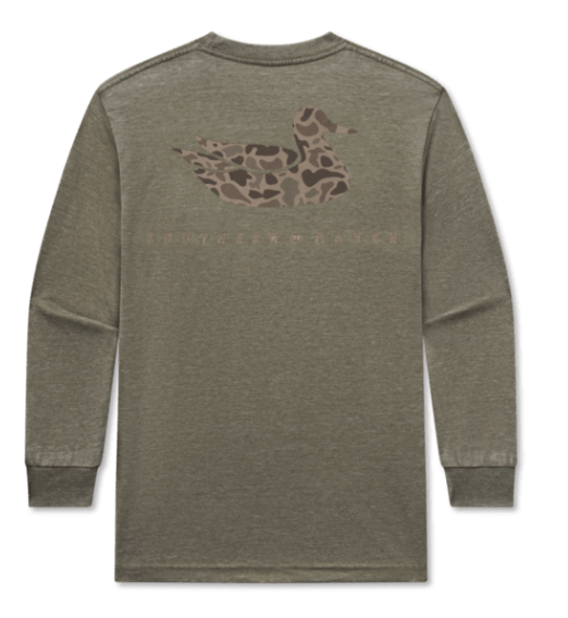 SOUTHERN MARSH YOUTH LS SEAWASH TEE RETRO DUCK ORIGINALS DARK OLIVE
