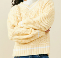 HAYDEN MIXED CABLE KNIT VARSITY YELLOW SWEATER TOP