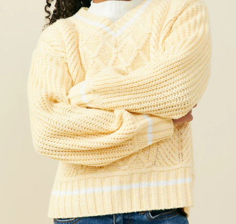 HAYDEN MIXED CABLE KNIT VARSITY YELLOW SWEATER TOP