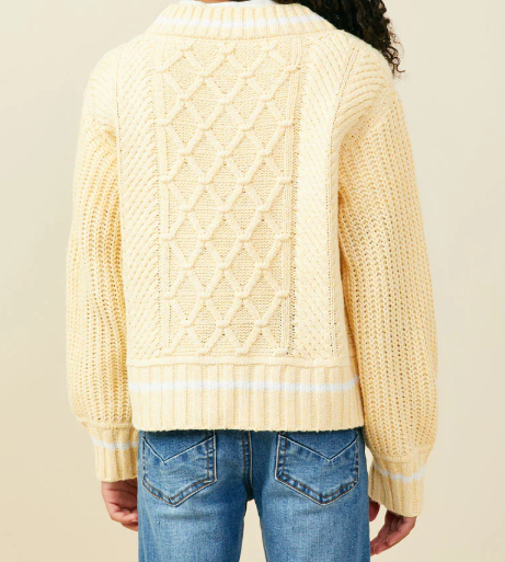 HAYDEN MIXED CABLE KNIT VARSITY YELLOW SWEATER TOP
