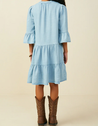 HAYDEN WASHED BUTTON DETAIL RUFFLE SLEEVE TENCEL DRESS