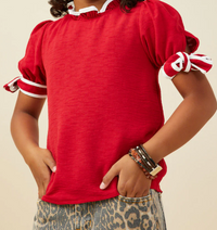HAYDEN CONTRAST PIPED TIE SLEEVE DETAIL TOP RED