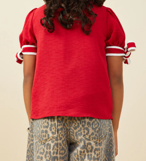 HAYDEN CONTRAST PIPED TIE SLEEVE DETAIL TOP RED
