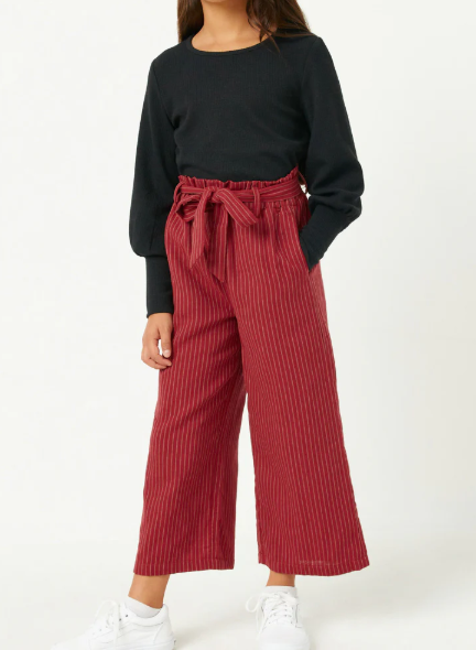 HAYDEN SELF TIE PAPER BAG WAIST PINSTRIPE WIDE LEG PANT