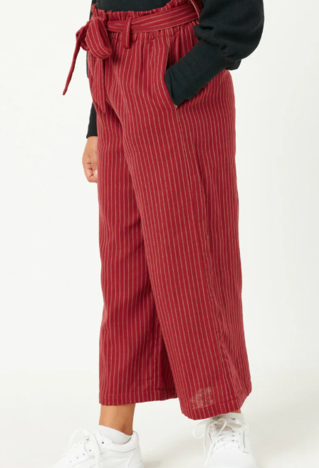 HAYDEN SELF TIE PAPER BAG WAIST PINSTRIPE WIDE LEG PANT