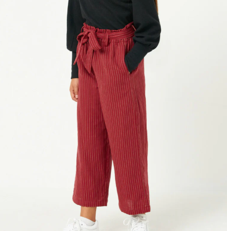 HAYDEN SELF TIE PAPER BAG WAIST PINSTRIPE WIDE LEG PANT