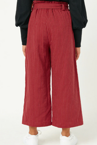 HAYDEN SELF TIE PAPER BAG WAIST PINSTRIPE WIDE LEG PANT