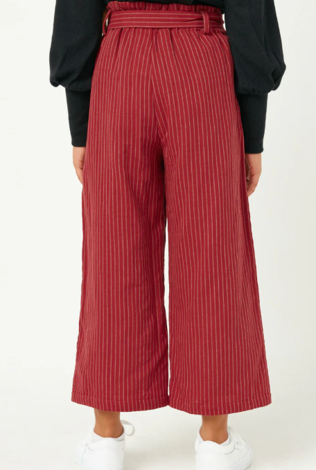 HAYDEN SELF TIE PAPER BAG WAIST PINSTRIPE WIDE LEG PANT