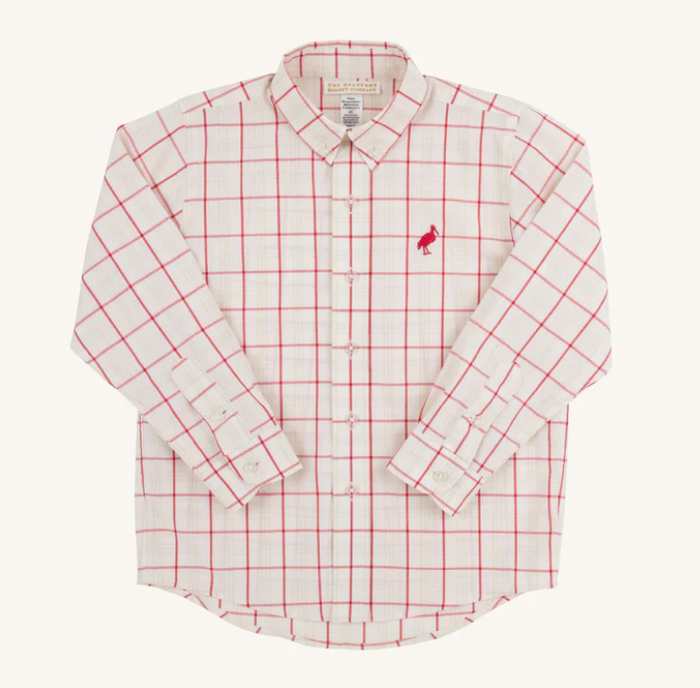 TBBC DEANS LIST DRESS SHIRT OAK PARK PLAID (SMALL) RICHMOND RED