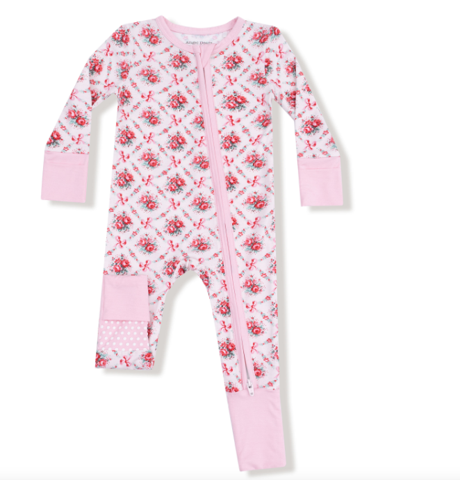 ANGEL DEAR ROSE BOW LATTICE 2 WAY ZIPPER ROMPER