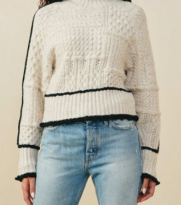 HAYDEN GIRLS CONTRAST PIPED MIXED CABLE KNIT SWEATER
