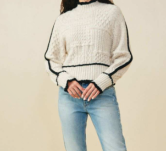 HAYDEN GIRLS CONTRAST PIPED MIXED CABLE KNIT SWEATER
