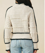 HAYDEN GIRLS CONTRAST PIPED MIXED CABLE KNIT SWEATER