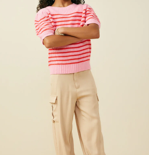 HAYDEN GIRLS STRIPED PUFF SLEEVE SWEATER