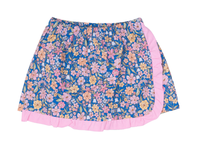THE OAKS EVELYN SKIRT DITSY NAVY PINK WATERCOLOR