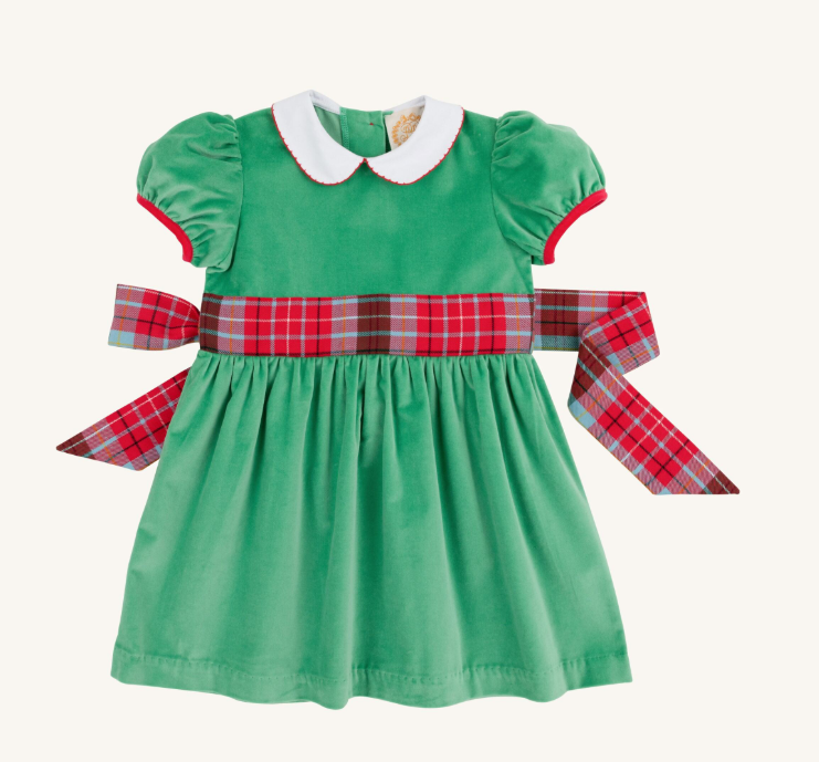 TBBC CINDY LOU SASH DRESS LIWAH KELLY GREEN/WILSON PIER PLAID
