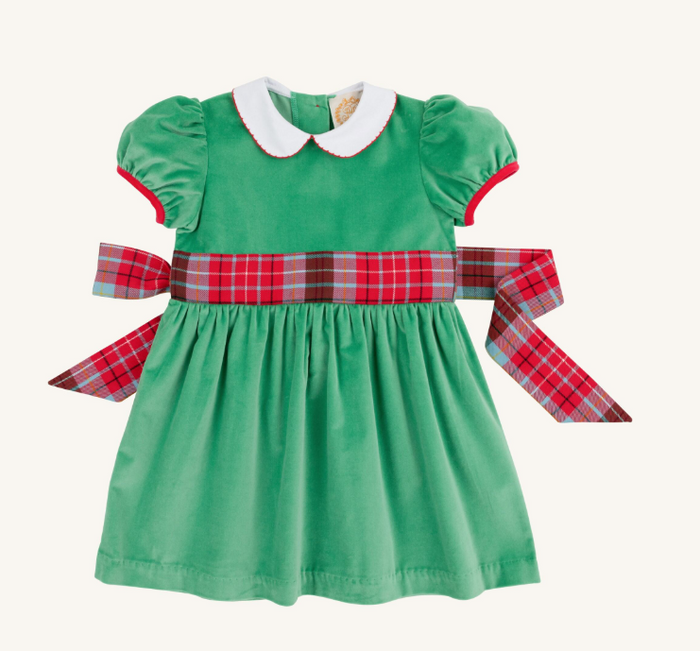 TBBC CINDY LOU SASH DRESS LIWAH KELLY GREEN/WILSON PIER PLAID