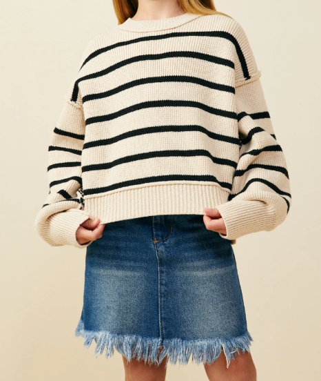 HAYDEN GIRLS DROP SHOULDER PUFF SLEEVE STRIPED TOP