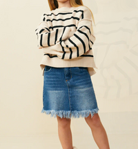 HAYDEN GIRLS DROP SHOULDER PUFF SLEEVE STRIPED TOP