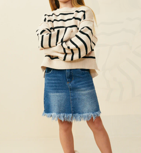 HAYDEN GIRLS DROP SHOULDER PUFF SLEEVE STRIPED TOP