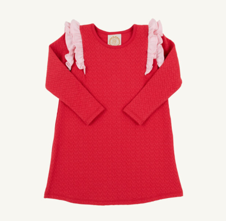 TBBC RHUELING RUFFLE DRESS RICHMOND RED/PALM BEACH PINK