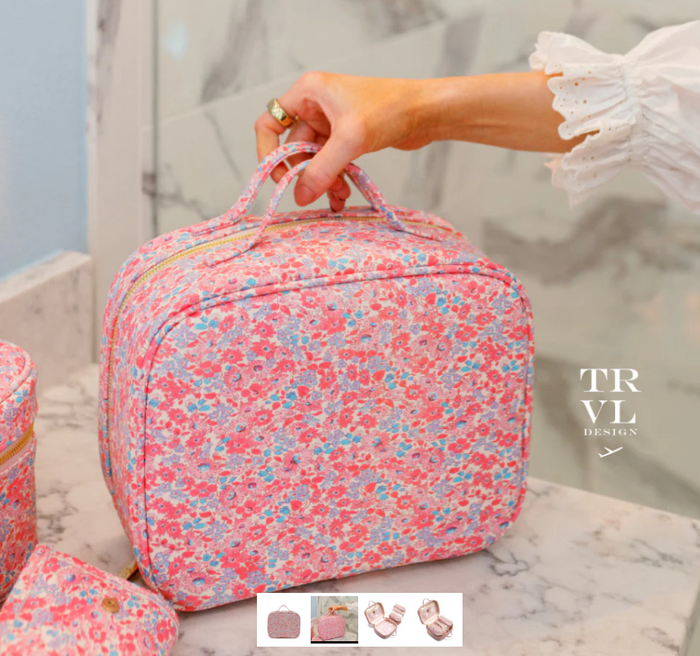 TRVL LUXE COSMETIC TOILETRY CASE MARSEILLE WITH PINK PINSTRIPE LINER