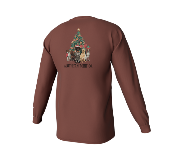 SOUTHERN POINT CO. YOUTH LS GUN DOG CHRISTMAS LONG SLEEVE POCKET TEE CHILI OIL