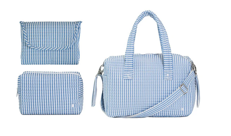 TRVL QUILTED STROLLER BAG BUNDLE PIMLICO STRIPE CHAMBRAY BLUE + CHANGER MATS + EVERYDAY