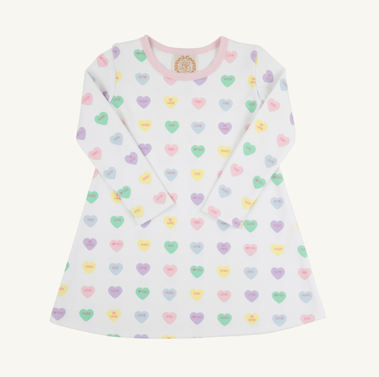 TBBC LONG SLEEVE POLLY PLAY DRESS WE HEART YOU/PALM BEACH PINK