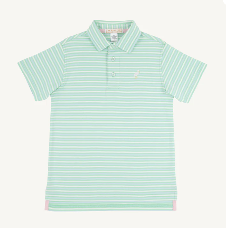 TBBC PRIM & PROPER POLO SUMNER COUNTY STRIPE GRACE BAY GREEN