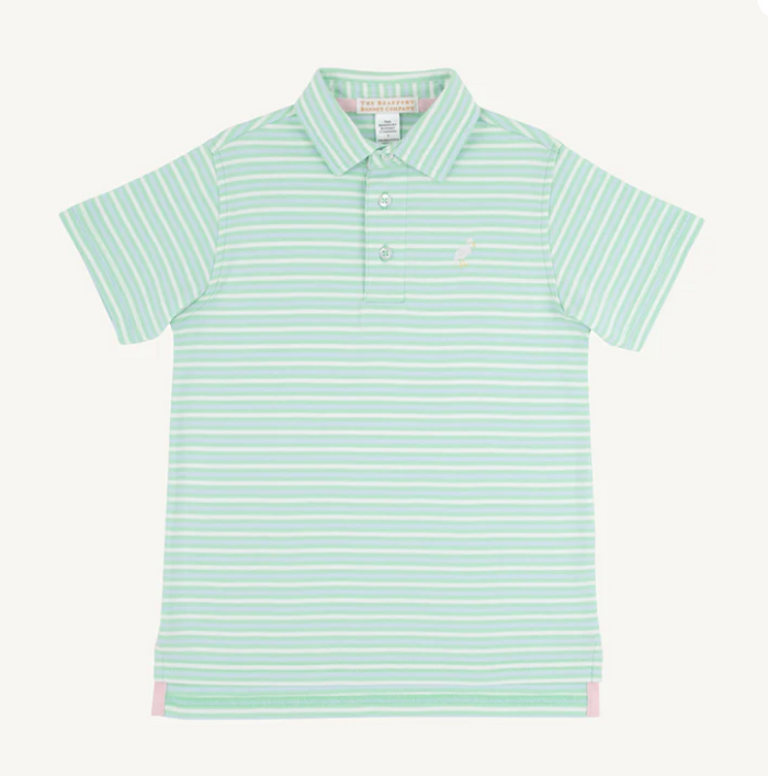 TBBC PRIM & PROPER POLO SUMNER COUNTY STRIPE GRACE BAY GREEN