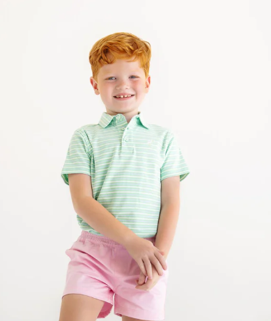 TBBC PRIM & PROPER POLO SUMNER COUNTY STRIPE GRACE BAY GREEN