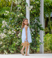 TBBC MAEBELLE BOW DRESS BELHAVEN BLUE TICKING STRIPE